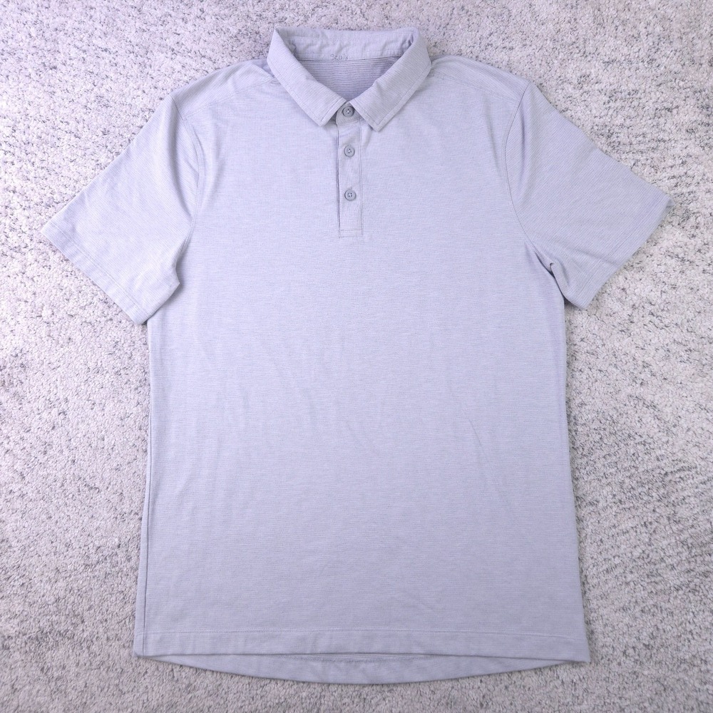 Lululemon Shirt Men Small Gray Evolution Stretch Polo Logo Short Sleeve Collared